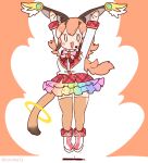  angel angel_wings animal_ears arms_up boots bow bowtie caracal_(kemono_friends) cat_ears cat_girl cat_tail coroha extra_ears full_body gloves jacket jumping kemono_friends kemono_friends_v_project long_hair microphone orange_hair shirt skirt tail thighhighs virtual_youtuber wings 