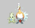  alternate_color bird claws closed_mouth commentary_request gen_2_pokemon grey_background highres ho-oh komepan legendary_pokemon looking_up open_mouth pokemon pokemon_(creature) shiny_pokemon simple_background sparkle standing talons tongue tyranitar 