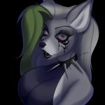 1:1 2024 absurd_res alternative_fashion anthro big_breasts black_background black_lipstick black_nose breasts bust_portrait canid canine canis collar ear_piercing ear_ring eyebrows eyelashes eyeshadow facial_piercing female five_nights_at_freddy&#039;s five_nights_at_freddy&#039;s:_security_breach goth green_highlights grey_hair hair hi_res highlights_(coloring) lipstick long_hair looking_at_viewer makeup mammal mascara mascara_tears mythology nose_piercing nose_ring piercing portrait ppkrnyy ring_piercing roxanne_wolf scottgames simple_background solo spiked_collar spikes steel_wool_studios wolf