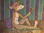 anthro basil_(disney) belly container cup disney drinking_glass facial_hair gaygoat glass glass_container glass_cup lounging male mustache solo the_great_mouse_detective wine_glass