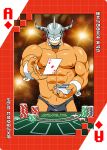 abs anthro armor bandai_namco bulge card clothing digimoji digimon digimon_(species) furniture gambling grin headgear helmet hi_res male muscular muscular_anthro muscular_male nipples pecs playing_card poker_chip poker_table roaringmoon smile solo suit_symbol table thong underwear wargreymon