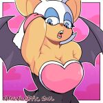 1:1 anthro bat breasts clothed clothing female hairless_armpit hi_res looking_at_viewer mammal membrane_(anatomy) membranous_wings narcolepticowl open_mouth presenting presenting_armpit rouge_the_bat sega simple_background solo sonic_the_hedgehog_(series) wings