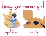 absurd_res ando anthro bandai_namco canid canine digimon digimon_(species) duo female hi_res human humanoid kissing male male/female mammal text two_panel_image