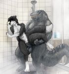 alligator alligatorid anthro balls bathing black_body black_fur black_hair border_collie breasts canid canine canis collie crocodilian doctordj domestic_dog duo female female_penetrated floppy_ears fur genitals grey_body grey_scales hair herding_dog hi_res male male/female male_penetrating male_penetrating_female mammal one_leg_up overweight overweight_anthro overweight_male pastoral_dog penetration penile penile_penetration penis_in_pussy raised_leg reptile sarah_(wheresmysocks) scales scalie sex sharp_teeth sheepdog shower shower_sex showering standing standing_sex tail teeth thick_tail vaginal vaginal_penetration water wet