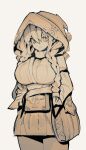  1girl absurdres asteria_of_the_white_woods braid breasts duel_monster highres hood large_breasts monochrome ribbed_sweater ro_g_(oowack) simple_background sketch solo sweater twin_braids white_background yu-gi-oh! 