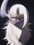  absol animal_focus black_background closed_mouth commentary eye_mask frown half_mask highres horns jewelry looking_at_viewer mask no_humans pokemon pokemon_(creature) red_eyes reo_(mmocc123) single_horn standing straight-on 