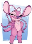 absurd_res alien angel_(lilo_and_stitch) anthro biped blowing_kiss disney experiment_(lilo_and_stitch) eyelashes female fur hi_res lilo_and_stitch multi_arm multi_limb neronova nude one_eye_closed pink_body pink_fur solo thick_thighs wink