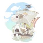  artist_name bad_source cannon cloud english_commentary fairyapple flag going_merry jolly_roger mast no_humans one_piece ship sky straw_hats_jolly_roger tree veil watercraft 