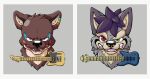 2017 black_nose blue_eyes blue_markings brown_body brown_fur canid canine clenched_teeth digital_media_(artwork) duo front_view fur geppei5959 grey_ears guitar headshot_portrait hi_res icon kemono mammal markings musical_instrument open_mouth plucked_string_instrument portrait red_eyes string_instrument tan_body tan_fur teeth