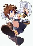 317smbr angel blep blue_eyes brown_hair clothing feathered_wings feathers feet footwear hair hi_res humanoid kid_icarus light_body light_skin looking_at_viewer male nintendo not_furry pit_(kid_icarus) sandals signature simple_background solo toes tongue tongue_out wings