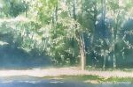  absurdres day forest highres light_rays nature no_humans original outdoors painting_(medium) plant scenery shadow sunlight toyonaga_ryouhei traditional_media tree watercolor_(medium) 