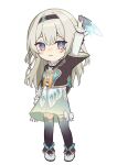  1girl black_hairband blush bow chibi chibi_only firefly_(honkai:_star_rail) full_body grey_hair hair_between_eyes hair_bow hair_intakes hair_ribbon hairband honkai:_star_rail honkai_(series) jacket limnn0212 long_hair long_sleeves looking_at_viewer neckerchief ribbon simple_background solo white_background 