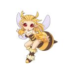  1girl :o antennae arthropod_girl bee_girl bee_wings blonde_hair boots breasts brown_footwear chibi cleavage colored_sclera full_body fur-trimmed_footwear fur_trim honey long_hair looking_at_viewer medium_breasts no_pupils official_art open_mouth pointy_ears ragnarok_online red_eyes red_sclera sera_(ragnarok_online) simple_background solo stinger transparent_background yuichirou 