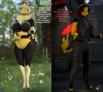 3d_(artwork) abby_(donglysfm) absurd_res antennae_(anatomy) anthro arthropod arthropod_abdomen bee big_breasts blep breasts comparison digital_media_(artwork) donglysfm duo female flower food hi_res honey_(food) hymenopteran insect nipples nude outside pigtails plant revamped_anthros source_filmmaker stinger text tongue tongue_out wasp wings