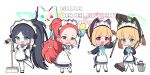  &lt;key&gt;_(robot)_(blue_archive) 4girls :d apron aris_(blue_archive) aris_(maid)_(blue_archive) black_dress black_hair blonde_hair blue_archive blue_bow blue_eyes blue_halo blue_ribbon blush bow broom bucket bucket_of_water cat_tail chibi closed_mouth dress duster feather_duster game_development_department_(blue_archive) green_eyes green_halo grey_eyes hair_bow halo highres holding holding_broom holding_bucket holding_mop long_hair luceee maid maid_apron maid_headdress medium_hair midori_(blue_archive) midori_(maid)_(blue_archive) momoi_(blue_archive) momoi_(maid)_(blue_archive) mop multiple_girls neck_ribbon number_print official_alternate_costume official_alternate_hairstyle open_mouth pink_bow pink_eyes pink_halo ponytail red_hair ribbon robot simple_background smile tail very_long_hair wavy_mouth white_background white_bow yellow_halo yuzu_(blue_archive) yuzu_(maid)_(blue_archive) 