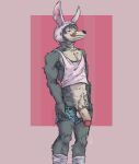 anthro balls beastars belt big_penis biped blush blush_lines bodily_fluids bottomwear bottomwear_down bunny_costume canid canine canis chest_tuft clothed clothing costume crop_top crotch_tuft cutoffs denim denim_bottomwear denim_clothing digital_media_(artwork) dripping easter fake_ears fake_rabbit_ears fingers footwear fur genital_fluids genitals grey_body grey_fur grey_tail hi_res holidays hood humanoid_genitalia leaking_precum legoshi_(beastars) legwear licking licking_lips licking_own_lips looking_at_viewer male mammal midriff motion_lines multicolored_body navel pants pants_down partially_clothed penis precum precum_drip precum_string presenting presenting_balls presenting_penis pubes raised_clothing raised_shirt raised_tank_top raised_topwear scar shirt shorts simple_background smile smiling_at_viewer socks solo spicyfish157 stockings tail tan_body tan_fur tank_top teeth tongue tongue_out topwear tuft underwear underwear_down wolf