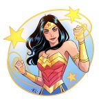  1girl armlet bare_shoulders black_hair blue_eyes circlet dc_comics gauntlets gold_armlet holding_lasso initial kath_lobo lasso lasso_of_truth long_hair looking_at_viewer solo star_(symbol) wonder_woman wonder_woman_(series) 