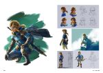  1boy blue_eyes brown_hair cape capelet champion&#039;s_tunic_(zelda) concept_art highres hood hooded_cape link multiple_views official_art short_ponytail sidelocks squatting sword sword_on_back the_legend_of_zelda the_legend_of_zelda:_tears_of_the_kingdom weapon weapon_on_back 