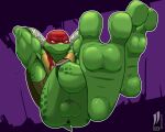 2_toes anthro arm_wraps ball_stretcher balls biceps durag feet genitals hands_behind_head hi_res iudicium86 male muscular paws pecs raised_arm raphael_(tmnt) reptile scalie solo teenage_mutant_ninja_turtles toes triceps turtle wraps