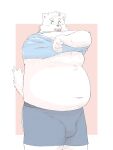  2024 anthro belly big_belly bulge canid canine canis clothing domestic_dog hi_res kan_kan_kanzaki kemono male mammal moobs navel overweight overweight_male simple_background solo underwear undressing 