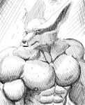 abs anthro barazoku biceps canid canine canis demon fangs fox hi_res kurama looking_at_viewer male mammal monochrome muscular muscular_anthro muscular_male naruto nipples pecs pinumontbalou solo teeth
