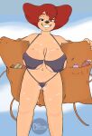  ambiguous_fluids anthro bigandbounce bikini bodily_fluids canid clothing disney female flashing goof_troop hi_res mammal mature_female peg_pete smile solo sweat swimwear 