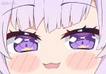 blush cat_smile close hololive kukie-nyan nekomata_okayu purple_eyes purple_hair watermark 