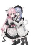  2girls :d animal_ear_fluff animal_ears apron black_dress black_gloves black_necktie black_thighhighs blue_eyes blue_hair blush bow braid cat_ears cat_girl cat_tail chihuri closed_mouth collared_shirt commentary_request dress earrings ende_(chihuri) frilled_apron frilled_thighhighs frills garter_straps gloves hair_between_eyes hair_bow highres jewelry long_hair multiple_girls nea_(chihuri) necktie original pink_bow pink_hair puffy_short_sleeves puffy_sleeves purple_eyes shirt short_sleeves simple_background sleeveless sleeveless_dress smile stud_earrings tail thighhighs very_long_hair waist_apron white_apron white_background white_shirt wrist_cuffs yuri 