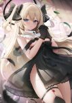  1girl black_dress black_gloves blonde_hair blue_eyes breasts dress gloves highres long_hair looking_at_viewer medium_breasts miko_(royal_milk) original solo 