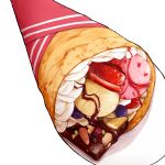  almond banana banana_slice chocolate chocolate_syrup cream crepe food food_focus fruit no_humans nut_(food) original rooto_(rtip) strawberry strawberry_syrup syrup 