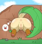  absurd_res anus eeveelution female feral generation_4_pokemon genitals hi_res leafeon leafeon0927 nintendo outside pokemon pokemon_(species) simple_background solo through_wall wall_(structure) 