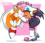  breasts clothing female footwear hi_res high_heels invalid_tag kissing lips mature_female miles_prower moisesgrafic onomatopoeia rouge_the_bat sega short_stack sonic_the_hedgehog_(series) sound_effects spinning_tails text thick_lips toony 
