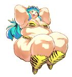 2_horns alien alien_humanoid belly big_belly big_breasts big_butt breasts butt chubby_face cleavage clothed clothing fapolantern fat_rolls female flabby_arms flabby_legs floating gogo_boots hands_behind_head hi_res horn horned_humanoid humanoid lum_(urusei_yatsura) obese obese_female obese_humanoid open_mouth open_smile overweight overweight_female overweight_humanoid sitting_position smile solo thick_thighs tiger_striped_bikini tiger_striped_boots turquoise_hair wide_hips yellow_eyes