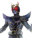  1boy arcle_(kuuga) armor belt black_armor bodysuit compound_eyes gold_horns helmet horns kamen_rider kamen_rider_kuuga kamen_rider_kuuga_(series) kamen_rider_kuuga_(ultimate_form) male_focus masukudo_(hamamoto_hikaru) red_eyes rider_belt solo spikes standing tokusatsu upper_body 