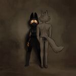 2024 anthro butt canid canine canis clothed clothing diane_foxington dreamworks duo female fox fur grey_body grey_fur hi_res kanye_west looking_at_viewer male mammal mostly_nude mr._wolf_(the_bad_guys) orange_body orange_fur the_bad_guys wolf wolfinasuit