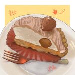  absurdres cake cake_slice chocolate_icing food food_focus fork highres no_humans original plate takisou_sou 