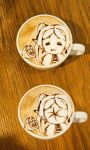  1girl :3 =_= coffee commentary_request cup food frieren fruit george_(yamamoto_kazuki) latte_art latte_art_(medium) lemon long_hair meme_request parted_bangs photo_(medium) pointy_ears sousou_no_frieren unconventional_media 