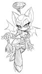  2024 4_fingers alternate_species anthro bat big_breasts breasts chaoscroc cleaning_tool eggman_empire eggman_logo feather_duster female fingers greyscale half-closed_eyes heart_symbol high_heeled_feet joints looking_at_viewer machine mammal monochrome mouthless narrowed_eyes robot rouge_the_bat sega simple_background sketch solo sonic_the_hedgehog_(series) white_background wings 