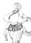  2b-ge anthro asian_clothing big_breasts bottomwear breasts clothing east_asian_clothing female hair hand_on_hip hi_res huge_breasts japanese_clothing japanese_school_uniform lizard long_hair looking_at_viewer miniskirt reptile scalie school_uniform serafuku simple_background skirt solo tail thick_thighs uniform white_background wide_hips 