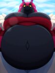  after_vore anthro belly big_belly big_breasts black_body breasts cleavage clothed clothing female female_pred generation_5_pokemon half-closed_eyes hi_res huge_breasts looking_at_viewer markings multicolored_body narrowed_eyes navel nintendo outie_navel pakaproductions pokemon pokemon_(species) purple_markings red_body scolipede sky skyscape solo sun vore yellow_eyes yellow_sclera 