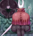  2b-ge anthro arachnid arthropod bench deep_skin duo eyelashes female hollow_knight horn hornet_(hollow_knight) larger_female male male/female sitting sitting_on_another size_difference smaller_male spider team_cherry the_knight_(hollow_knight) thick_thighs wide_hips 