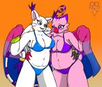  angelgatomon_(angelkitty) anthro avian bandai_namco beak big_breasts bikini bikini_thong bird bisexual_pride_colors biyomon blue_eyes blush breasts chica_the_piyomon claws clothing digimon digimon_(species) domestic_cat duo ear_tuft fangs feathered_wings feathers felid feline felis female female/female female_anthro flag fur gatomon gloves handwear lgbt_pride looking_at_another mammal markings mature_female overweight overweight_female pink_body pink_feathers pride_colors purple_eyes purple_markings slightly_chubby slightly_chubby_female swimwear teeth thevgbear thick_thighs tuft whiskers white_body white_fur wings 
