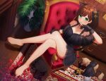  animal animal_ears barefoot brown_hair cat catgirl dress gloves green_eyes idolmaster idolmaster_cinderella_girls kurageso long_hair maekawa_miku see_through tail 