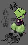  after_facesitting alien alien_humanoid antennae_(anatomy) big_butt blush bodily_fluids bottomless butt butt_jiggle clothed clothing duo english_text female flattened green_body green_skin grey_background huge_butt human humanoid humor invader_zim irken jiggling long_antennae male male/female mammal nanodude78 nickelodeon onomatopoeia post-it_note purple_eyes question_mark rear_view simple_background smile sound_effects sweat sweat_string sweatdrop sweaty_butt tak_(invader_zim) text 