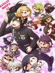  6+boys 6+girls ahoge akamatsu_kaede amami_rantaro android antenna_hair arm_belt arm_up armband arms_behind_head bandaged_hand bandages barbed_wire baseball_cap bead_bracelet beads beanie belt belt_buckle black_belt black_choker black_corset black_dress black_eyes black_footwear black_gloves black_hair black_hat black_jacket black_mask black_pansy black_pants black_sailor_collar black_scarf black_skirt black_socks black_wristband blazer blonde_hair blue_gemstone blue_hair blue_pants blue_serafuku blue_shirt blue_skirt blunt_ends bob_cut boots bow bowtie bracelet breasts brooch brown-framed_eyewear brown_footwear brown_hair brown_jacket brown_pants brown_suit buckle bug butterfly buttons chabashira_tenko chain checkered_clothes checkered_scarf chibi chibi_on_head choker cigarette coat coat_partially_removed collared_jacket collared_shirt colored_tips commentary_request copyright_name corset covered_mouth crossed_legs cuffs danganronpa_(series) danganronpa_v3:_killing_harmony dark-skinned_female dark_skin double-breasted dress ear_piercing earrings everyone eyelashes facial_hair fake_horns floral_print frilled_dress frilled_shirt_collar frilled_skirt frilled_sleeves frills full_body gakuran gem gem_hair_ornament gloves goatee goggles goggles_on_head gokuhara_gonta green_bow green_hair green_hat green_jacket green_necktie green_pants grey_footwear grey_hair grey_hairband hair_between_eyes hair_bow hair_ornament hair_over_one_eye hair_scrunchie hairband hand_on_headwear hand_on_own_chin hand_on_own_elbow happy harukawa_maki hat hat_loss high_collar highres holding holding_cigarette horned_headwear horns hoshi_ryoma insect_cage iruma_miu jacket jewelry k1-b0 kneehighs lace-trimmed_dress lace-trimmed_hairband lace_trim large_breasts layered_sleeves leather leather_jacket light_blush long_dress long_hair long_skirt long_sleeves looking_at_viewer low_twintails mask messy_hair miniskirt mole mole_under_eye momota_kaito mouth_mask multicolored_buttons multicolored_hair multiple_belts multiple_boys multiple_girls multiple_hair_bows multiple_piercings musical_note musical_note_hair_ornament necklace necktie nervous_sweating o-ring o-ring_belt oma_kokichi on_head open_belt open_clothes open_jacket open_mouth orange_necktie own_hands_together pale_skin pants peaked_cap pendant piercing pink_background pink_serafuku pink_skirt pink_vest pinstripe_pants pinstripe_pattern plaid plaid_skirt pleated_skirt pocket polka_dot polka_dot_background polka_dot_bowtie purple_coat purple_footwear purple_hair purple_hairband purple_necktie purple_pants red_armband red_hair red_scrunchie red_shirt red_thighhighs round_eyewear saihara_shuichi sailor_collar scarf school_uniform scrunchie serafuku shackles shell shell_necklace shinguji_korekiyo shirogane_tsumugi shirt shoes short_hair sidelocks simple_background single_ankle_cuff skirt skirt_set sleeveless sleeveless_dress sleeves_past_elbows sleeves_past_wrists slippers smile socks solid_oval_eyes space_print spider_web_print spike_piercing spiked_hair standing star_(symbol) star_print starry_background starry_sky_print straight_hair striped_clothes striped_pants striped_shirt stud_earrings suit sweat thigh_belt thigh_strap thighhighs tojo_kirumi torn_clothes torn_jacket triangle_mouth twintails two-sided_coat two-sided_fabric two-tone_pants two-tone_scarf unmoving_pattern v-neck v-shaped_eyebrows very_long_hair vest wavy_mouth white_belt white_bow white_bowtie white_bracelet white_eyes white_hair white_jacket white_pants white_sailor_collar white_scarf white_shirt white_socks white_undershirt wide_sleeves witch_hat yellow_butterfly yellow_eyes yellow_raincoat yonaga_angie yumaru_(marumarumaru) yumeno_himiko zipper zipper_pull_tab 