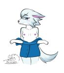 animal_crossing anthro blue_clothing blue_eyes blush breasts canid canine canis clothing digital_media_(artwork) female haise2912 mammal nintendo nipples presenting presenting_breasts simple_background solo tail white_background whitney_(animal_crossing) wolf 