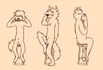  absurd_res anthro balls barefoot canid canine canis casual_nudity domestic_dog feet flaccid foreskin fur genitals group hi_res humanoid_genitalia humanoid_hands humanoid_penis male mammal mikeyswag13 navel nipples nude penis simple_background social_nudity tail trio 