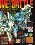  1990s_(style) absurdres beam_rifle character_request commentary cropped energy_gun english_commentary gundam highres katoki_hajime machinery magazine_scan mecha mixed-language_text mobile_suit newtype promotional_art retro_artstyle robot scan science_fiction traditional_media translation_request uso_ewin v-fin v_gundam victory_gundam weapon 