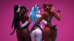  16:9 2024 2_horns 3d_(artwork) 4k 5_fingers absurd_res alicia_(domibun) anthro arm_tattoo bedroom_eyes big_butt black_body black_fur black_hair blonde_hair blonde_highlights blue_sclera bovid breasts brown_body brown_fur brown_hair bubble_butt butt canid canid_demon canine caprine curvy_figure demon digital_media_(artwork) domibun dreadlocks facial_piercing female female/female fingers fur gesture goat group hair hand_gesture hand_on_butt hand_on_hip hellhound hi_res highlights_(coloring) horn kara_(daloaf) long_hair long_tail looking_at_viewer looking_back looking_back_at_viewer mammal middle_finger multicolored_hair mythological_canine mythological_creature mythology narrowed_eyes nose_piercing nose_ring nude nude_anthro nude_female piercing pink_background pink_eyes pointed_tail rae_(akikosfm) ring_piercing seductive sharp_teeth short_tail simple_background skull_tattoo smile snout source_filmmaker_(artwork) tail tail_tuft tattoo teal_eyes teeth thick_thighs tongue tongue_out trio tuft two_tone_hair warfare_machine white_body white_fur wide_hips widescreen yellow_eyes 