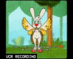  angel_gabby angel_hare anthro blush clothed clothing clothing_lift crt dress dress_lift english_text genitals lagomorph leporid male mammal nipples partially_clothed pussy rabbit solo text the_east_patch unknown_artist vcr vhs 